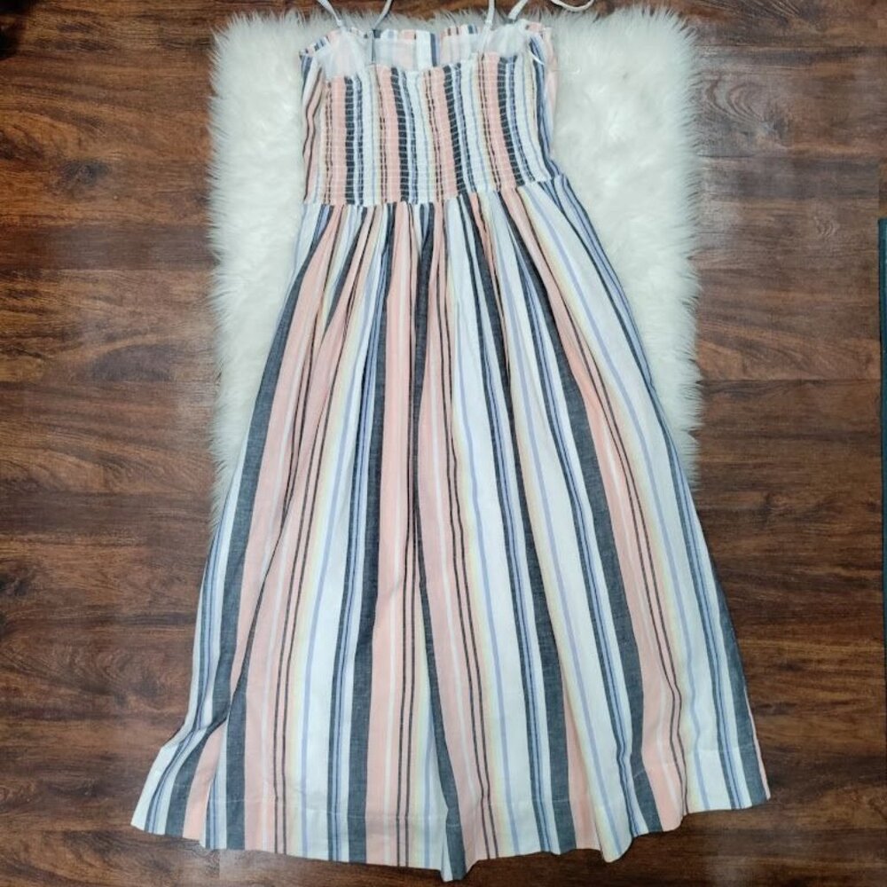 Free People Lilah Multi Striped Pleated Button Front Midi Dress Women's Small - Picture 3 of 12